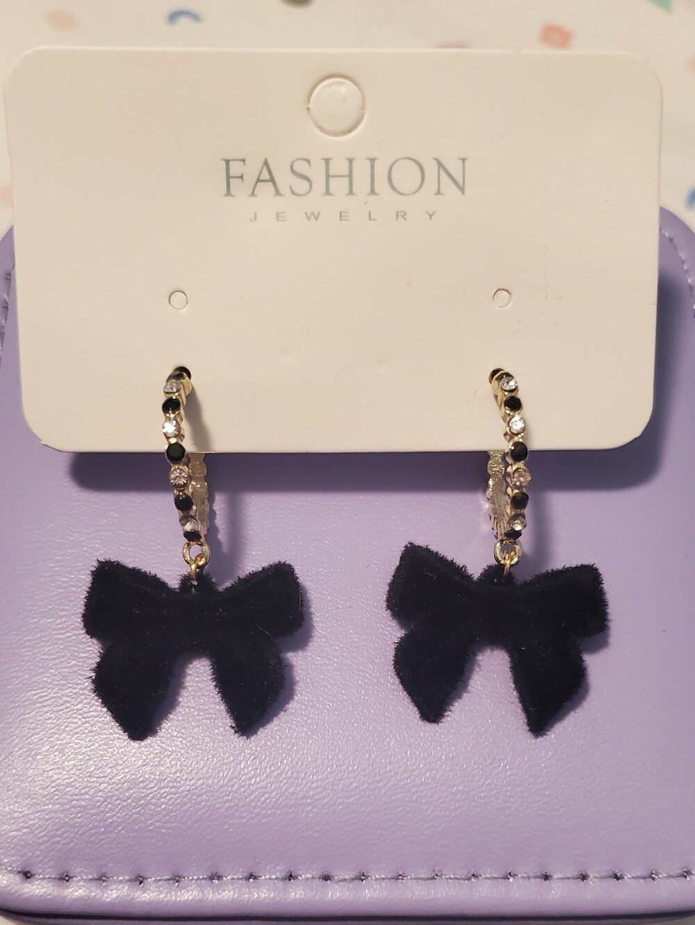 Black Velvet Bow Dangle Hoop Earrings